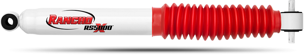 Rancho Shock Absorber, RS5000X, Nitrogen Gas Charged, Non Adjustable Valving, With Shock Boots, White Shock Body with Red Shock Boots – RS55124