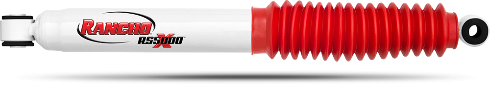 Rancho Shock Absorber, RS5000X, Nitrogen Gas Charged, Non Adjustable Valving, With Shock Boots, White Shock Body with Red Shock Boots – RS55125