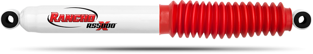 Rancho Shock Absorber, RS5000X, Nitrogen Gas Charged, Non Adjustable Valving, With Shock Boots, White Shock Body with Red Shock Boots – RS55144