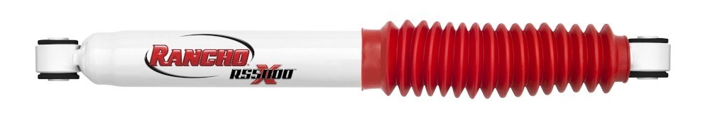 Rancho Shock Absorber, RS5000X, Nitrogen Gas Charged, Non Adjustable Valving, With Shock Boots, White Shock Body with Red Shock Boots – RS55151
