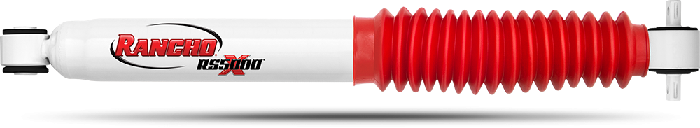 Rancho Shock Absorber, RS5000X, Nitrogen Gas Charged, Non Adjustable Valving, With Shock Boots, White Shock Body with Red Shock Boots – RS55185