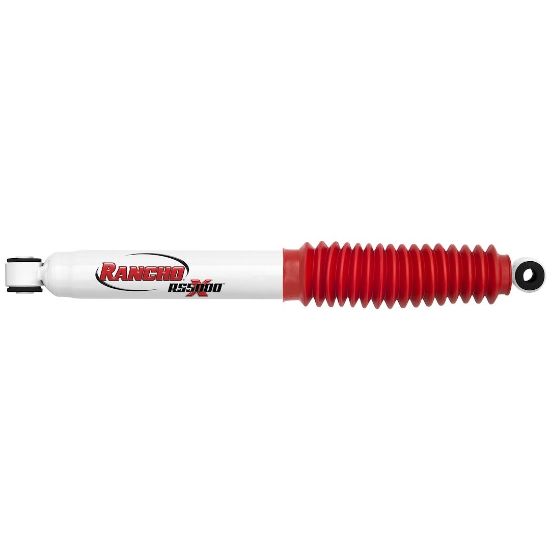 Rancho Shock Absorber, RS5000X, Nitrogen Gas Charged, Non Adjustable Valving, With Shock Boots, White Shock Body with Red Shock Boots – RS55194