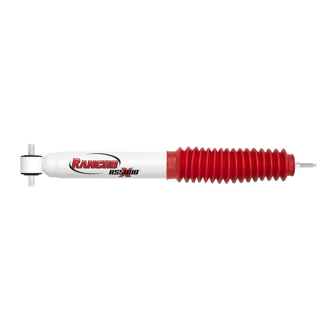 Rancho Shock Absorber, RS5000X, Nitrogen Gas Charged, Non Adjustable Valving, With Shock Boots, White Shock Body with Red Shock Boots – RS55222