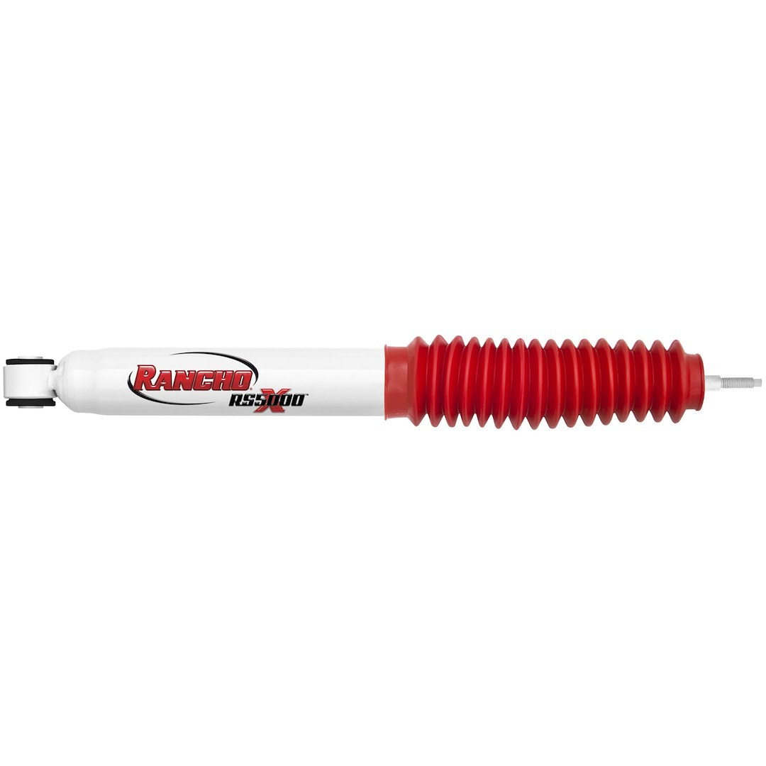 Rancho Shock Absorber, RS5000X, Nitrogen Gas Charged, Non Adjustable Valving, With Shock Boots, White Shock Body with Red Shock Boots – RS55236