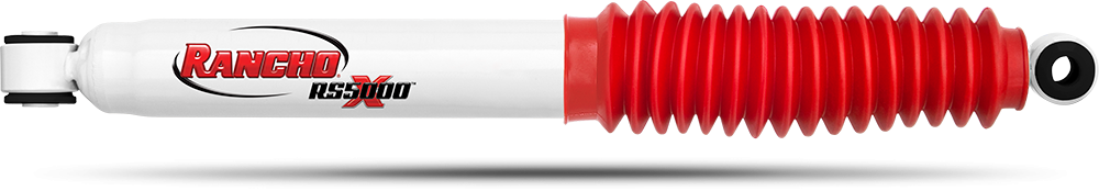 Rancho Shock Absorber, RS5000X, Nitrogen Gas Charged, Non Adjustable Valving, With Shock Boots, White Shock Body with Red Shock Boots – RS55261