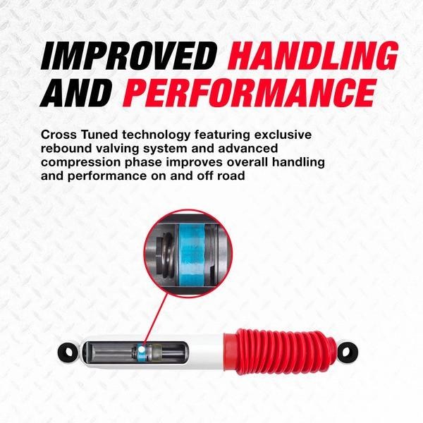 Rancho Shock Absorber, RS5000X, Nitrogen Gas Charged, Non Adjustable Valving, With Shock Boots, White Shock Body with Red Shock Boots – RS55265