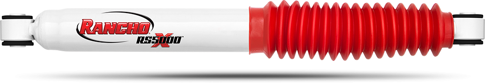 Rancho Shock Absorber, RS5000X, Nitrogen Gas Charged, Non Adjustable Valving, With Shock Boots, White Shock Body with Red Shock Boots – RS55287
