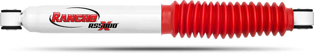 Rancho Shock Absorber, RS5000X, Nitrogen Gas Charged, Non Adjustable Valving, With Shock Boots, White Shock Body with Red Shock Boots – RS55304