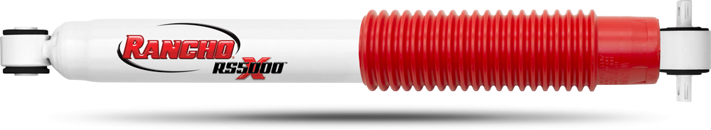 Rancho Shock Absorber, RS5000X, Nitrogen Gas Charged, Non Adjustable Valving, With Shock Boots, White Shock Body with Red Shock Boots – RS55332