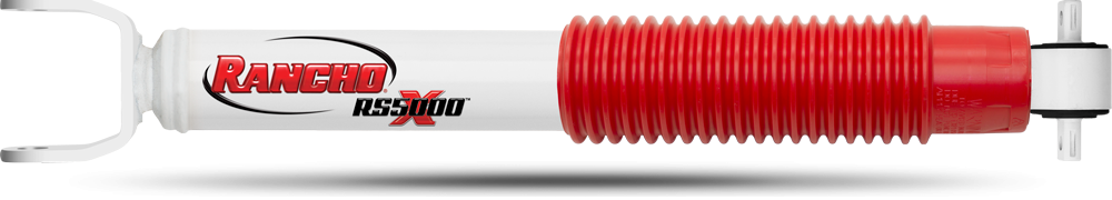 Rancho Shock Absorber, RS5000X, Nitrogen Gas Charged, Non Adjustable Valving, With Shock Boots, White Shock Body with Red Shock Boots – RS55380