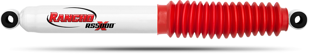 Rancho Shock Absorber, RS5000X, Nitrogen Gas Charged, Non Adjustable Valving, With Shock Boots, White Shock Body with Red Shock Boots – RS55381