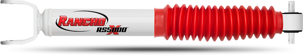 Rancho Shock Absorber, RS5000X, Nitrogen Gas Charged, Non Adjustable Valving, With Shock Boots, White Shock Body with Red Shock Boots – RS55382