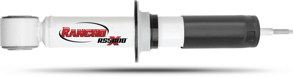 Rancho Shock Absorber, RS5000X, Nitrogen Gas Charged, Non Adjustable Valving, With Shock Boots, White Shock Body with Red Shock Boots – RS55766