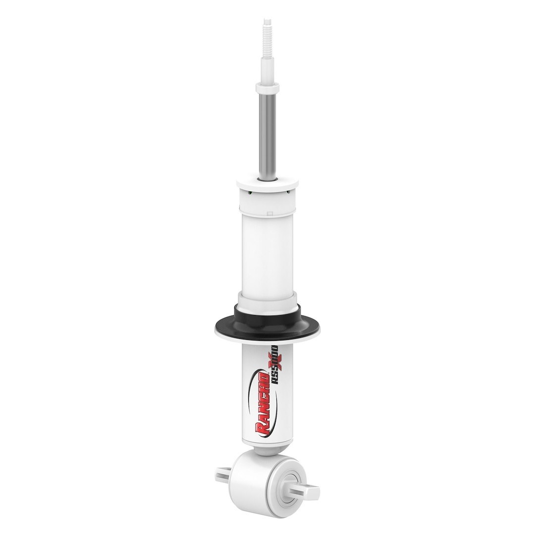 Rancho Shock Absorber, RS5000X, Nitrogen Gas Charged, Non Adjustable Valving, With Shock Boots, White Shock Body with Red Shock Boots – RS55830