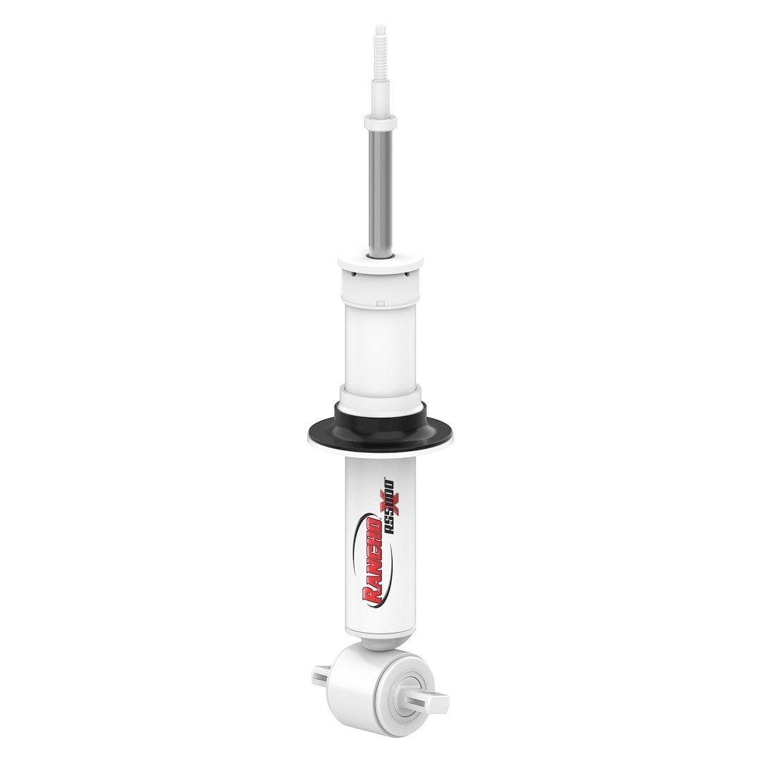 Rancho Shock Absorber, RS5000X, Nitrogen Gas Charged, Non Adjustable Valving, With Shock Boots, White Shock Body with Red Shock Boots – RS55831