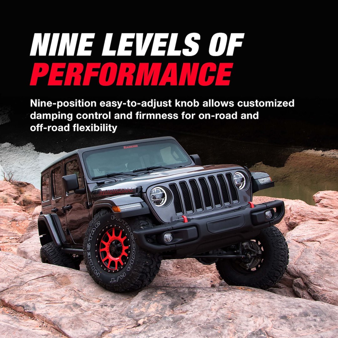 Rancho Shock Absorber, RS9000XL, Nitrogen Gas Charged, Adjustable Valving, With Shock Boots, Single – RS994064