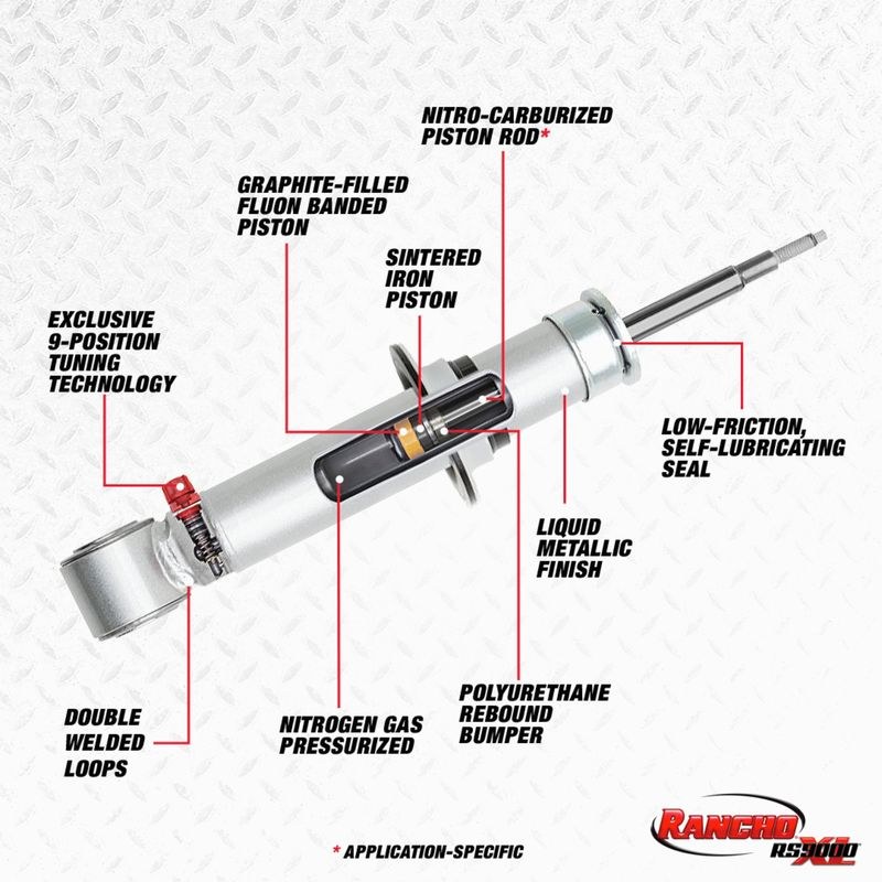 Rancho Shock Absorber, Rs 9000XL ™, Nitrogen Gas Charged, Adjustable Valving, With Shock Boots, Single – RS999784