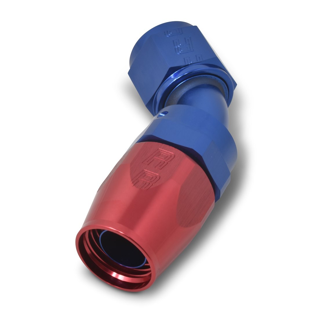 Russell Performance Hose End Fitting, Full Flow, -10 AN Hose, -10 AN Outlet, 45 Degree, Anodized, Red/Blue, Aluminum, Single – 610110