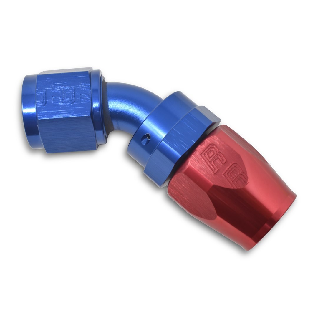 Russell Performance Hose End Fitting, Full Flow, -12 AN Hose, -12 AN Outlet, 45 Degree, Anodized, Red/Blue, Aluminum, Single – 610120