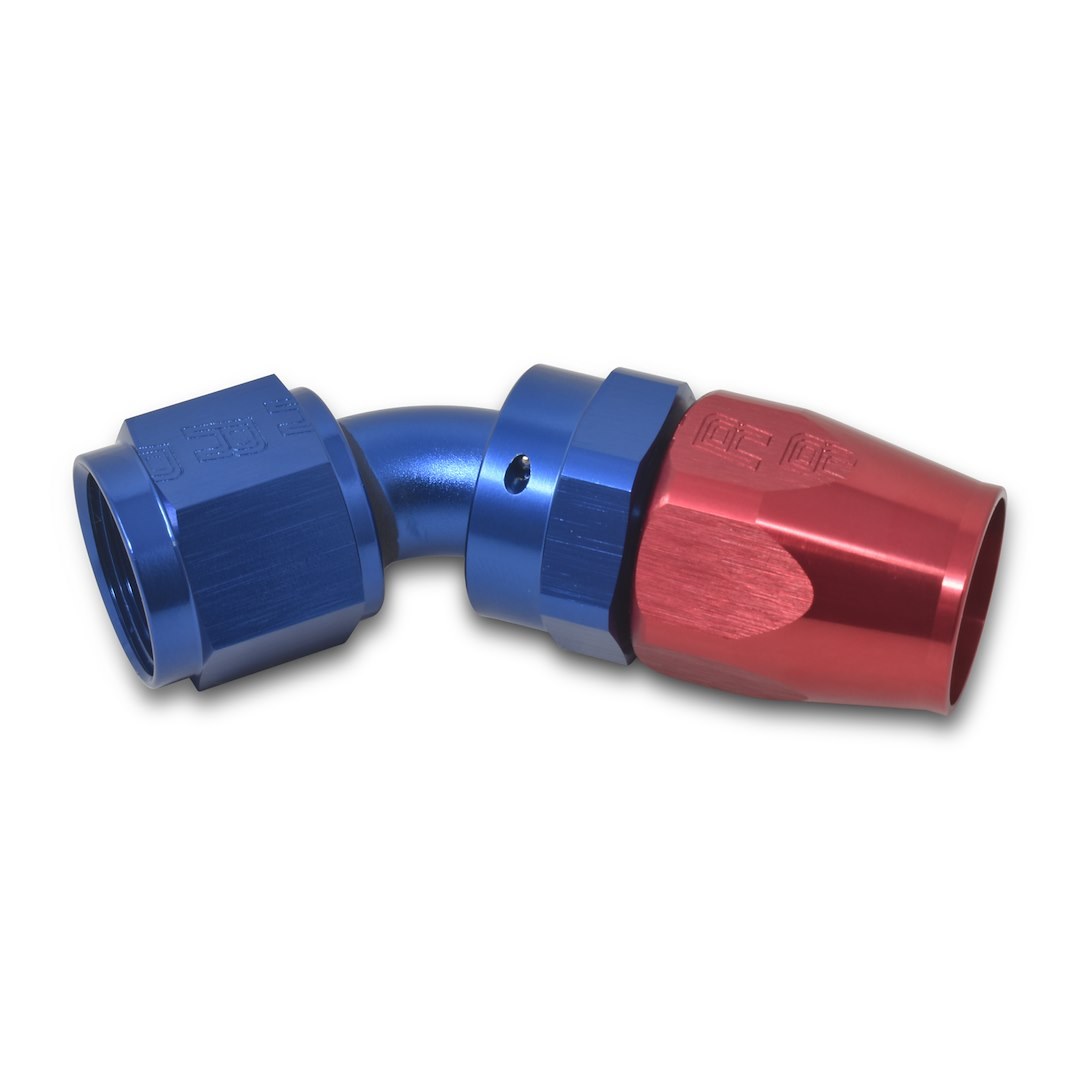 Russell Performance Hose End Fitting, Full Flow, -12 AN Hose, -12 AN Outlet, 45 Degree, Anodized, Red/Blue, Aluminum, Single – 610120