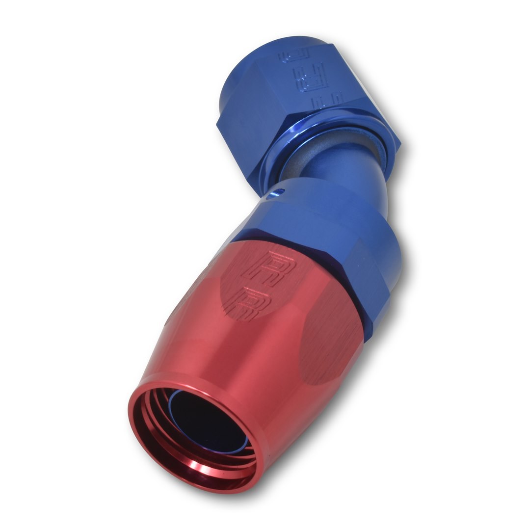 Russell Performance Hose End Fitting, Full Flow, -12 AN Hose, -12 AN Outlet, 45 Degree, Anodized, Red/Blue, Aluminum, Single – 610120