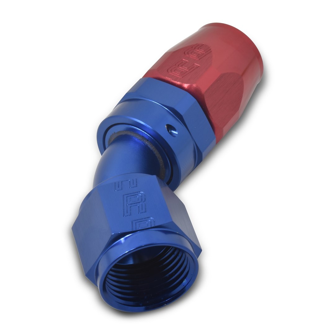 Russell Performance Hose End Fitting, Full Flow, -12 AN Hose, -12 AN Outlet, 45 Degree, Anodized, Red/Blue, Aluminum, Single – 610120