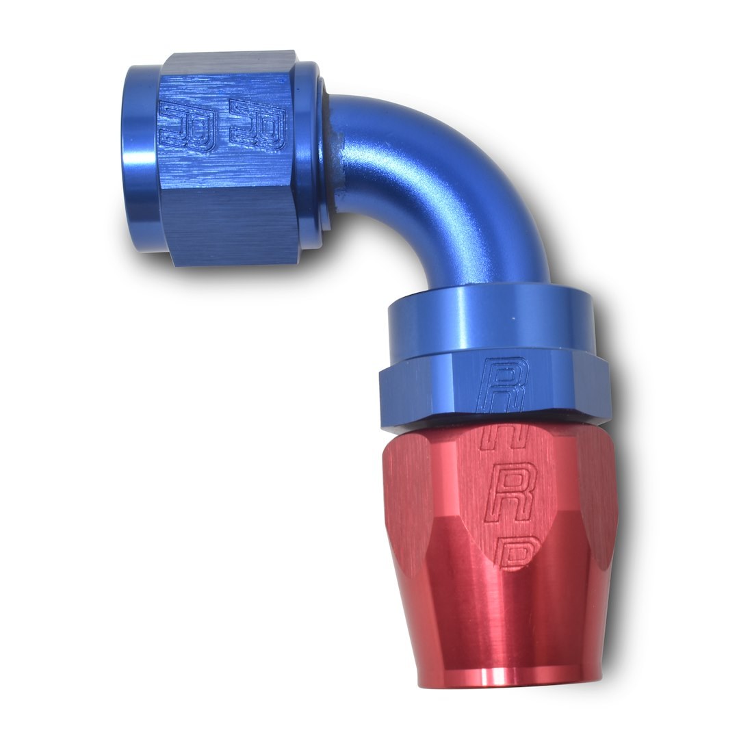Russell Performance Hose End Fitting, Full Flow, -4 AN Hose, -4 AN Outlet, 90 Degree, Anodized, Red/Blue, Aluminum, Single – 610150