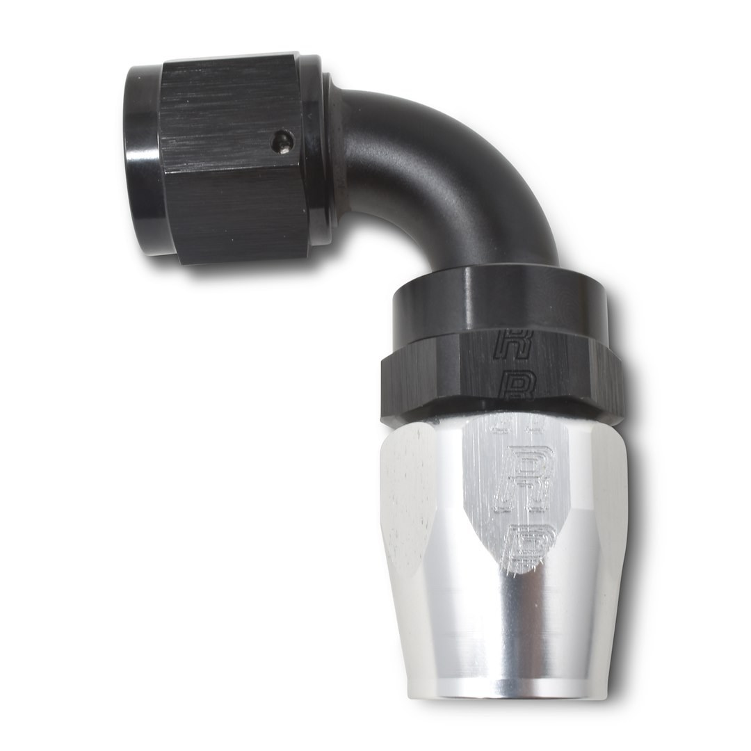 Russell Performance Hose End Fitting, Full Flow, -6 AN Hose, -6 AN Outlet, 90 Degree, Anodized, Black/Silver, Aluminum, Single – 610163