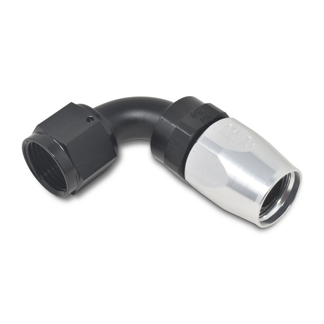Russell Performance Hose End Fitting, Full Flow, -6 AN Hose, -6 AN Outlet, 90 Degree, Anodized, Black/Silver, Aluminum, Single – 610163