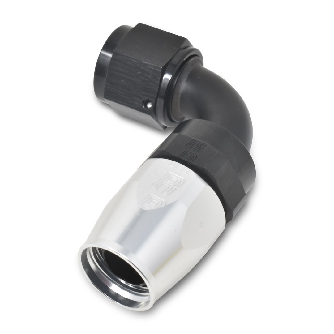 Russell Performance Hose End Fitting, Full Flow, -6 AN Hose, -6 AN Outlet, 90 Degree, Anodized, Black/Silver, Aluminum, Single – 610163