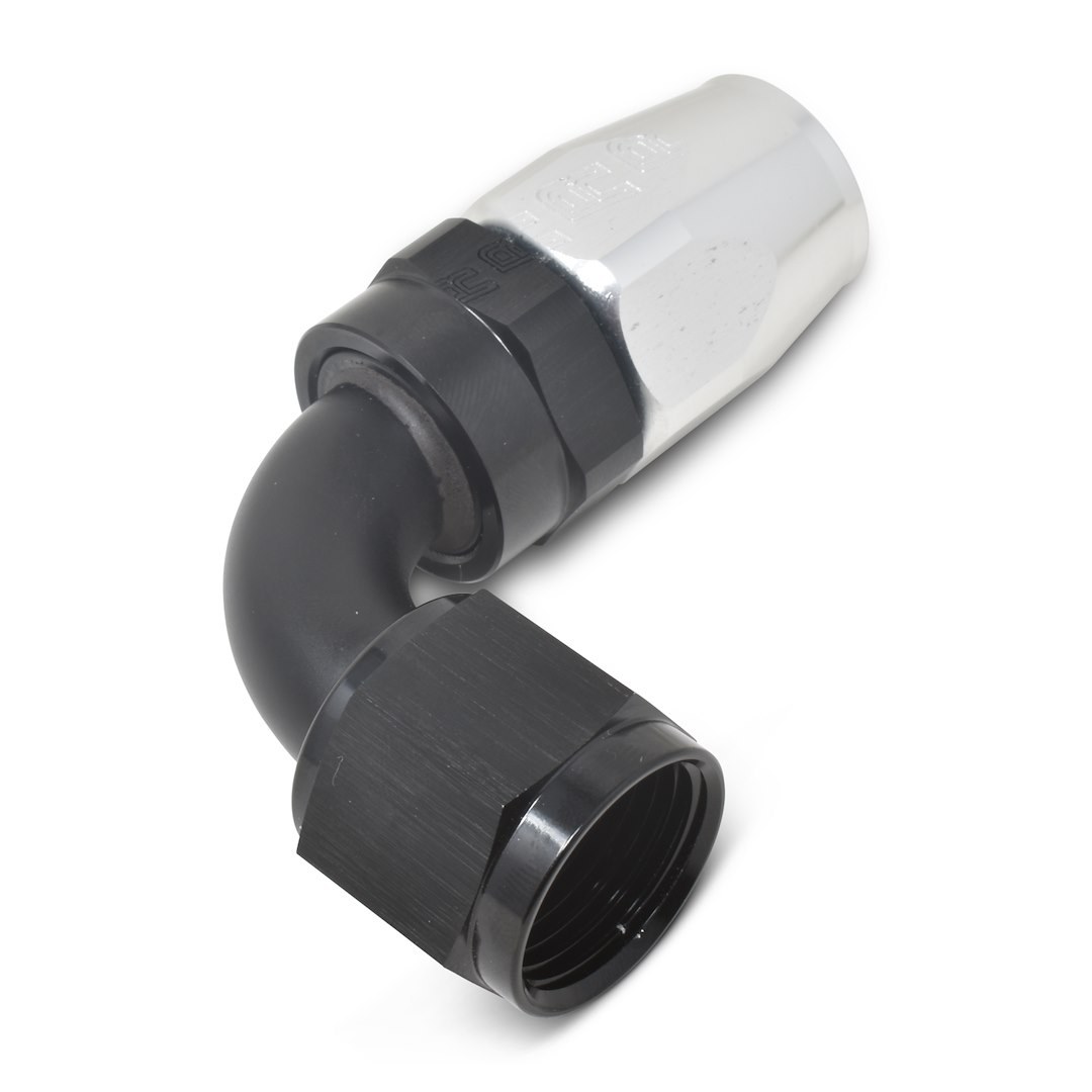 Russell Performance Hose End Fitting, Full Flow, -6 AN Hose, -6 AN Outlet, 90 Degree, Anodized, Black/Silver, Aluminum, Single – 610163
