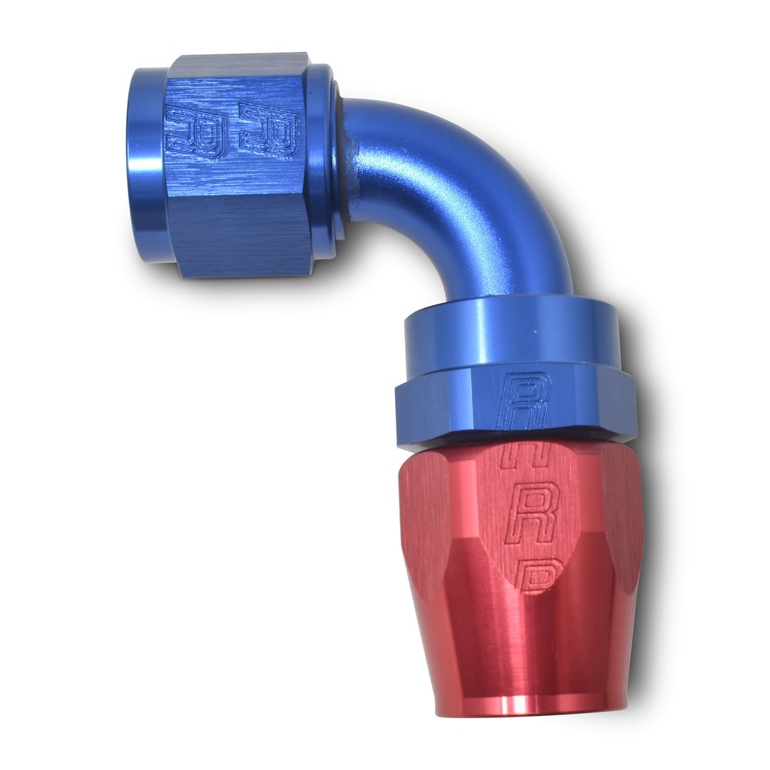 Russell Performance Hose End Fitting, Full Flow, -8 AN Hose, -8 AN Outlet, 90 Degree, Anodized, Red/Blue, Aluminum, Single – 610170