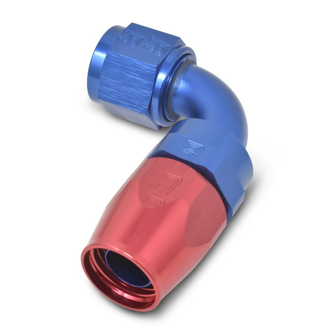 Russell Performance Hose End Fitting, Full Flow, -8 AN Hose, -8 AN Outlet, 90 Degree, Anodized, Red/Blue, Aluminum, Single – 610170