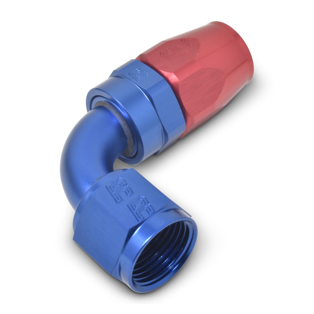 Russell Performance Hose End Fitting, Full Flow, -8 AN Hose, -8 AN Outlet, 90 Degree, Anodized, Red/Blue, Aluminum, Single – 610170
