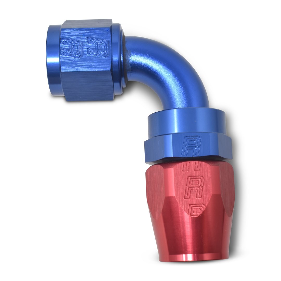 Russell Performance Hose End Fitting, Full Flow, -10 AN Hose, -10 AN Outlet, 90 Degree, Anodized, Red/Blue, Aluminum, Single – 610180