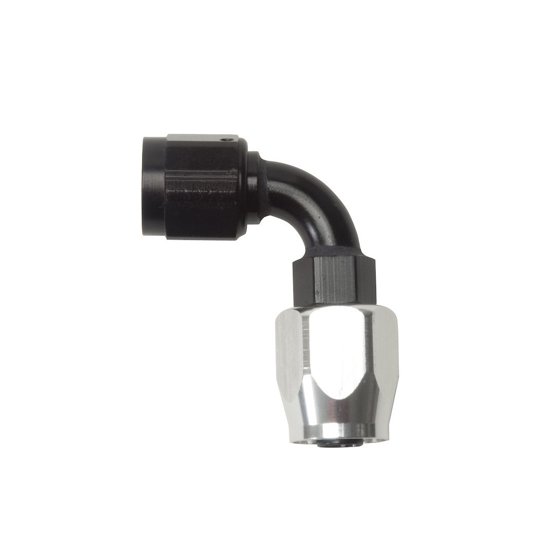 Russell Performance Hose End Fitting, Full Flow, -10 AN Hose, -10 AN Outlet, 90 Degree, Anodized, Black/Silver, Aluminum, Single – 610183