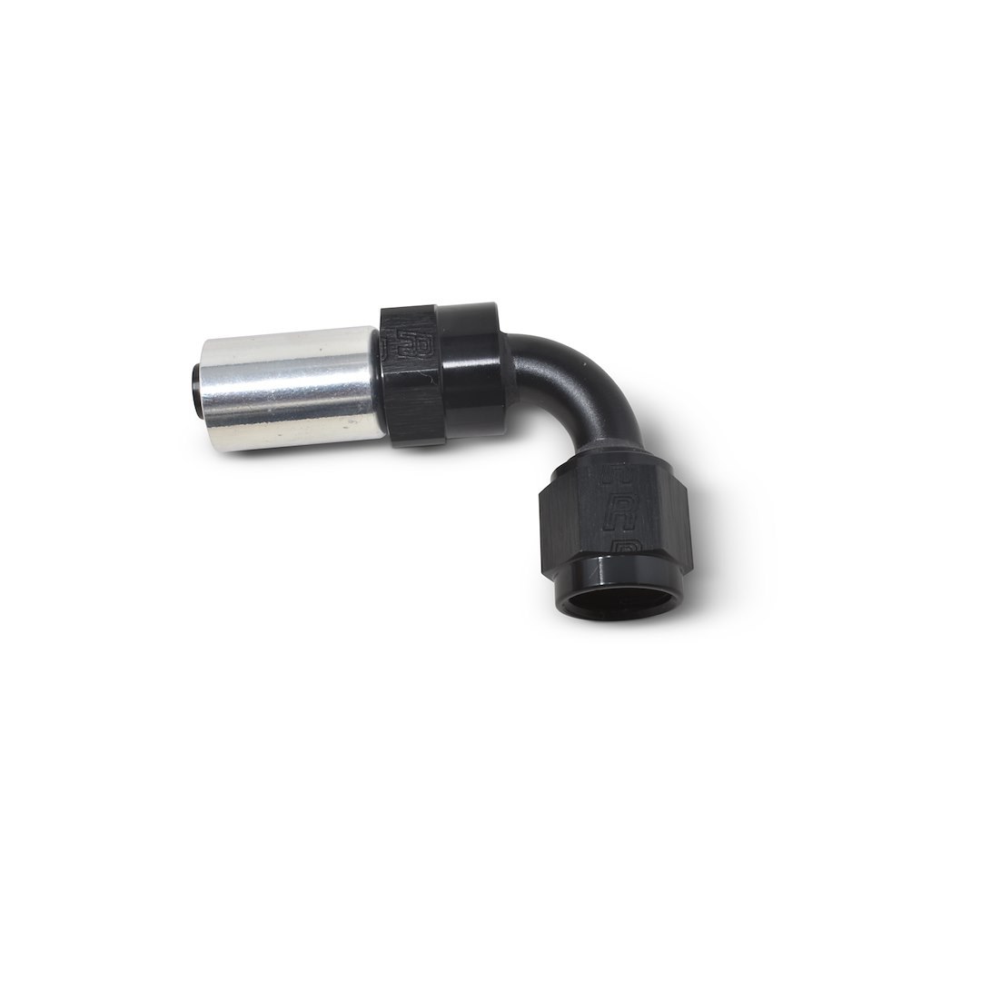 Russell Performance Hose End Fitting, Proclassic, -8 AN Hose, -8 AN Hose Barb Outlet with Crimp Sleeve, 90 Degree, Anodized, Black, Aluminum – 610543