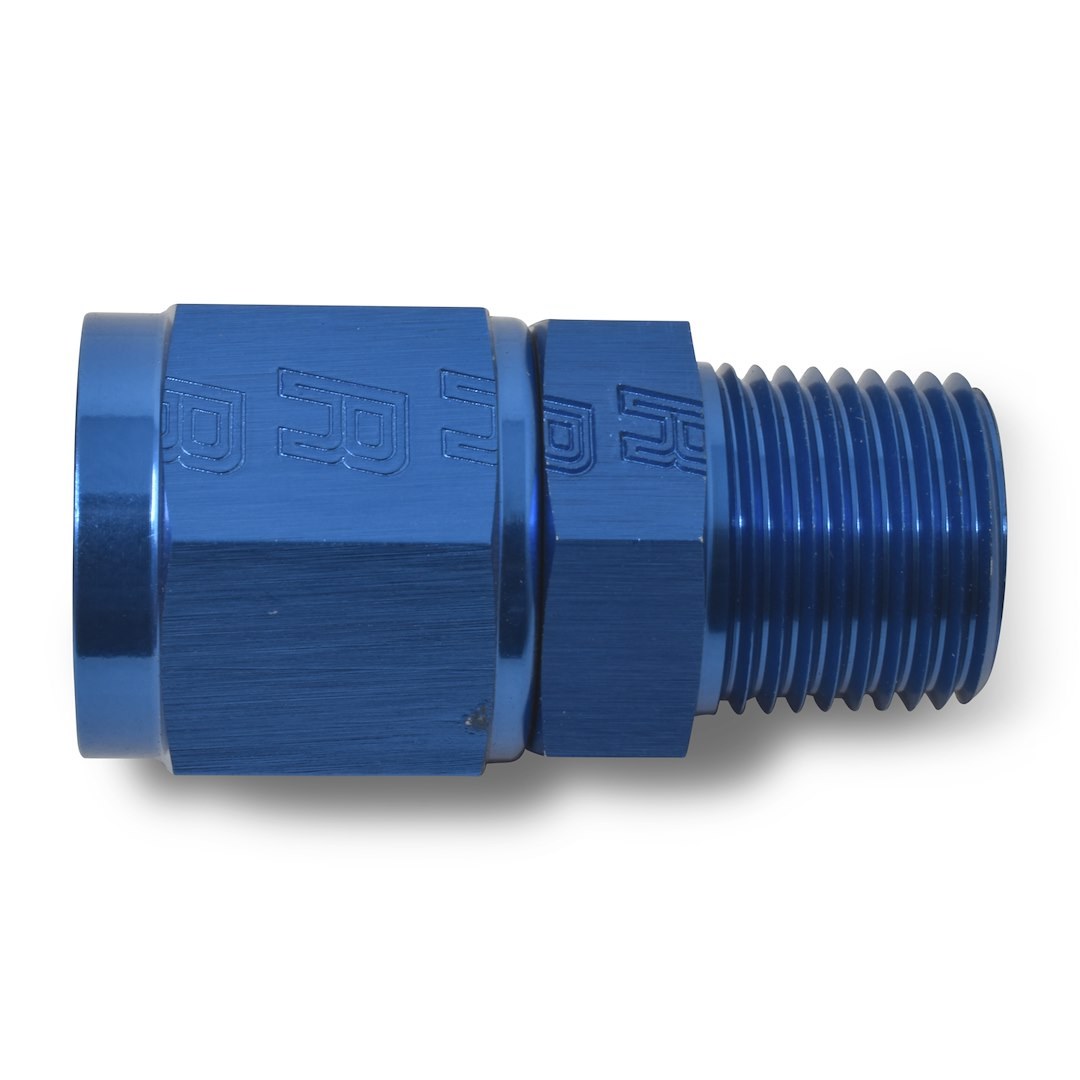 Russell Performance Adapter Fitting, -6 AN Female to 1/4 Inch Male NPT, Anodized, Blue, Aluminum, Single – 614206