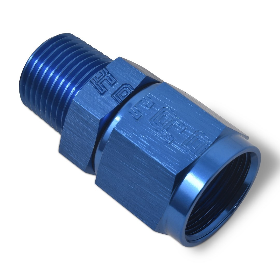 Russell Performance Adapter Fitting, -6 AN Female to 1/4 Inch Male NPT, Anodized, Blue, Aluminum, Single – 614206