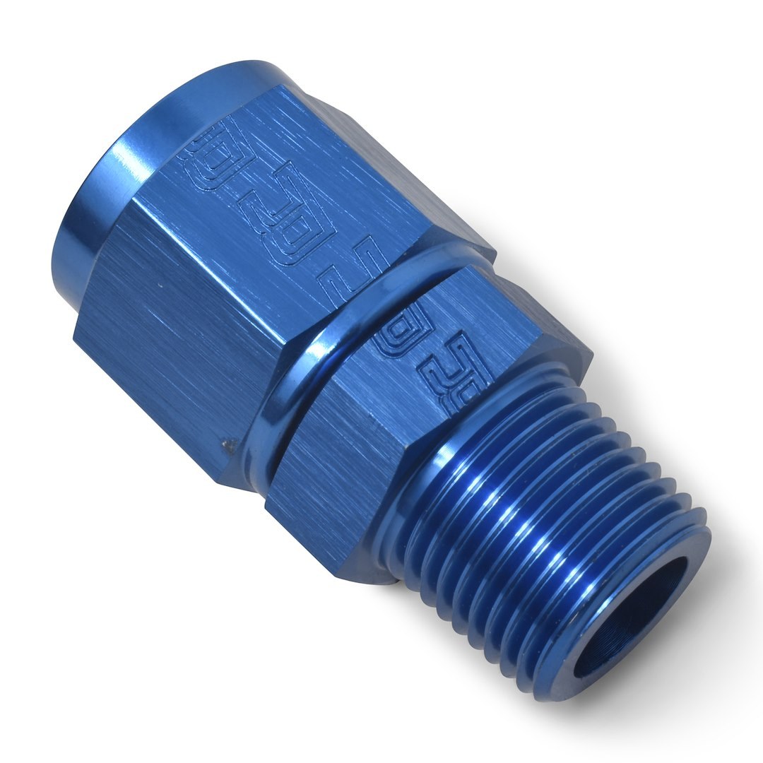 Russell Performance Adapter Fitting, -6 AN Female to 1/4 Inch Male NPT, Anodized, Blue, Aluminum, Single – 614206
