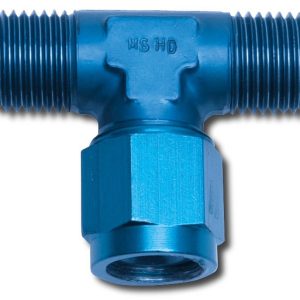 Russell Performance Adapter Fitting, -6 AN Tee with Female AN on Side, Anodized, Blue, Aluminum, Single – 614306