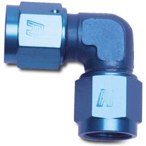 Russell Performance Coupler Fitting, -6 AN Female, 90 Degree, Aluminum, Blue, Single – 614506