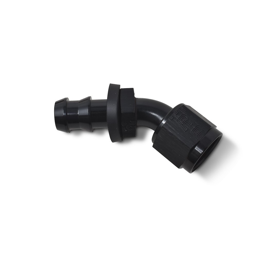Russell Performance Hose End Fitting, Twist-Lok, -6 AN Hose, -6 AN Outlet, 45 Degree, Anodized, Black, Aluminum, Single – 624083