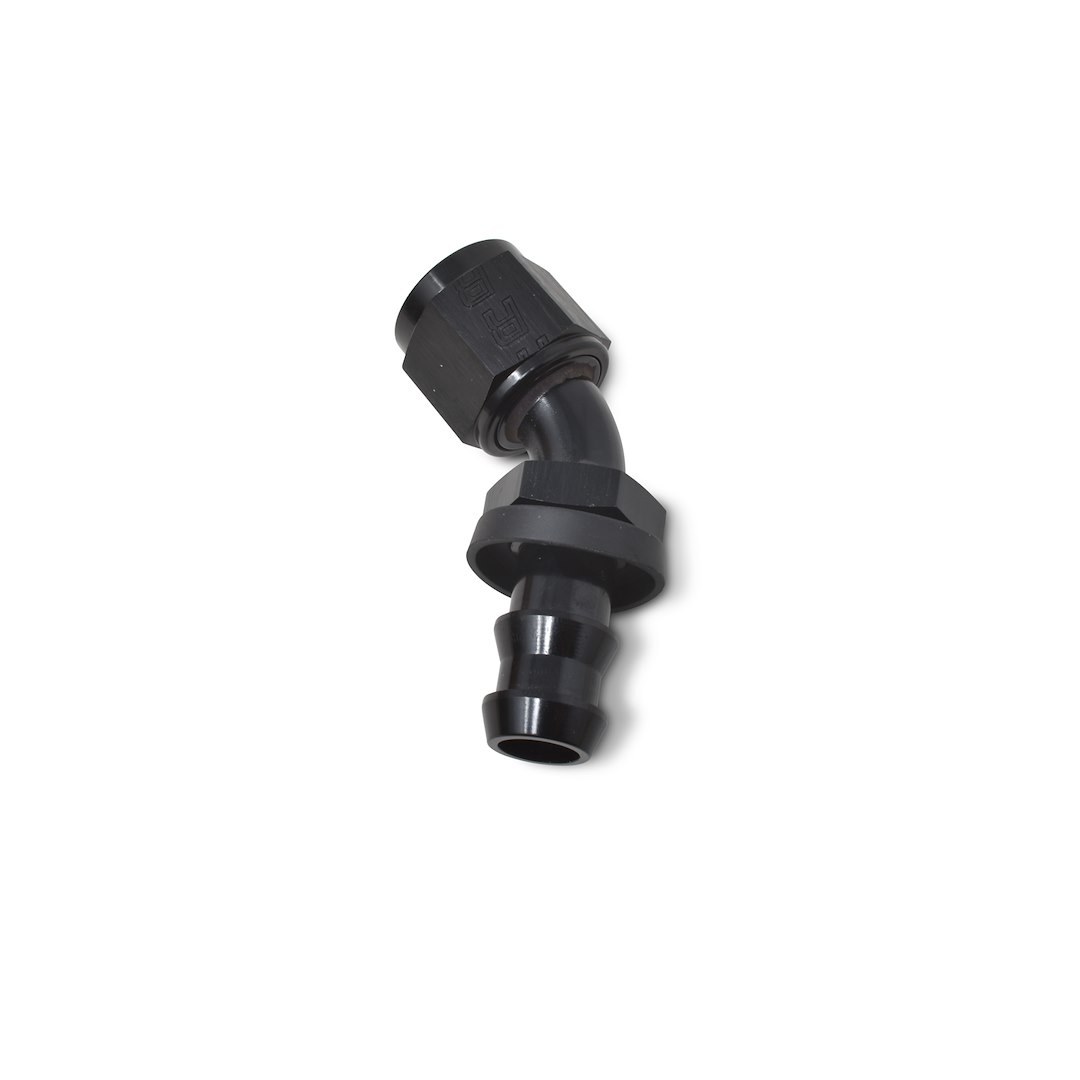 Russell Performance Hose End Fitting, Twist-Lok, -6 AN Hose, -6 AN Outlet, 45 Degree, Anodized, Black, Aluminum, Single – 624083