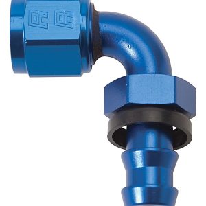 Russell Performance Hose End Fitting, Twist-Lok, -4 AN Hose, -4 AN Outlet, 90 Degree, Anodized, Blue, Aluminum, Single – 624150