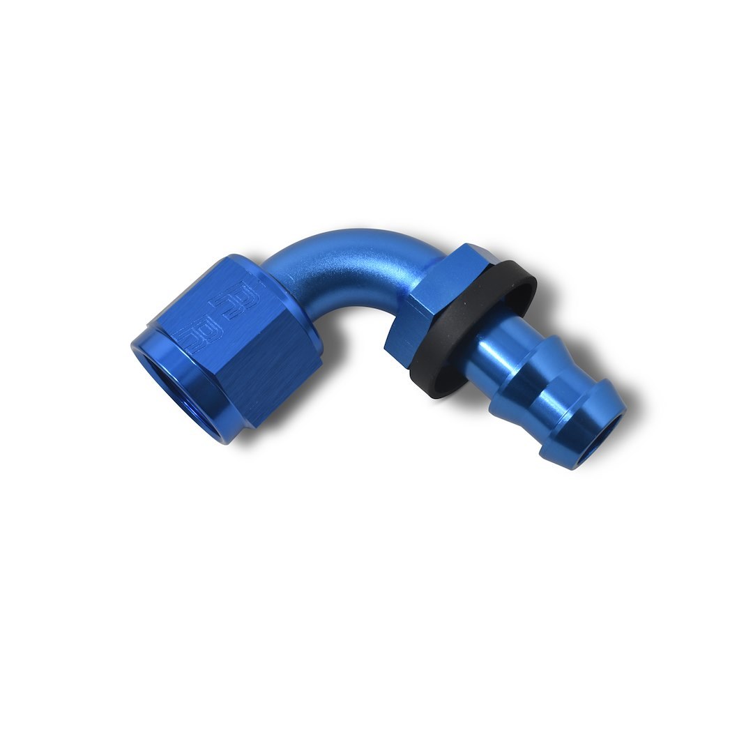 Russell Performance Hose End Fitting, Twist-Lok, -6 AN Hose, -6 AN Outlet, 90 Degree, Anodized, Blue, Aluminum, Single – 624160