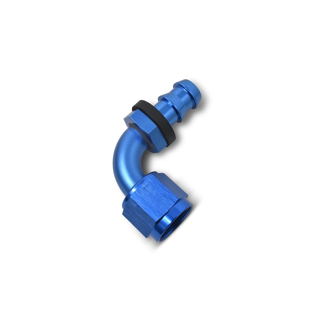 Russell Performance Hose End Fitting, Twist-Lok, -6 AN Hose, -6 AN Outlet, 90 Degree, Anodized, Blue, Aluminum, Single – 624160