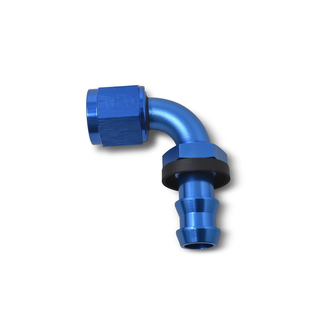 Russell Performance Hose End Fitting, Twist-Lok, -8 AN Hose, -8 AN Outlet, 90 Degree, Anodized, Blue, Aluminum, Single – 624170