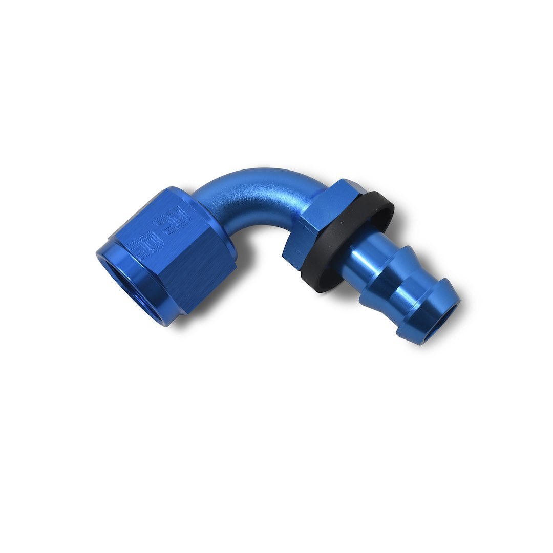 Russell Performance Hose End Fitting, Twist-Lok, -8 AN Hose, -8 AN Outlet, 90 Degree, Anodized, Blue, Aluminum, Single – 624170