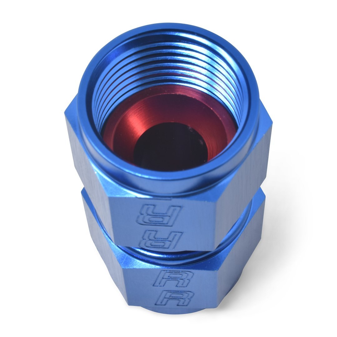 Russell Performance Coupler Fitting, -10 AN Female, Straight, Aluminum, Red/Blue, Single – 640020